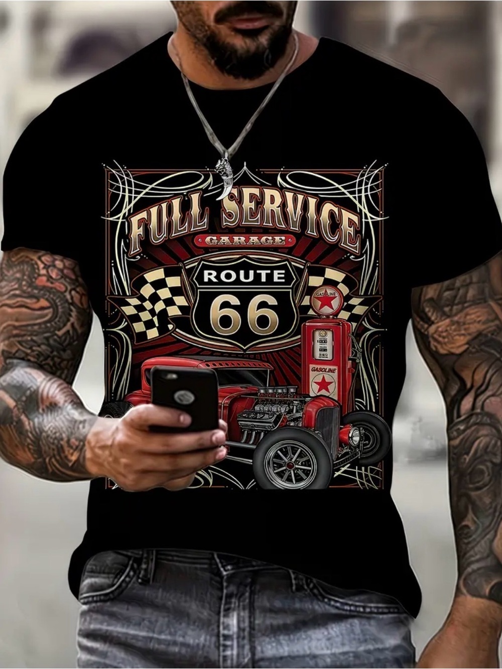 Men’s Route 66 Classic Car Graphic T-Shirt Size Large NWT